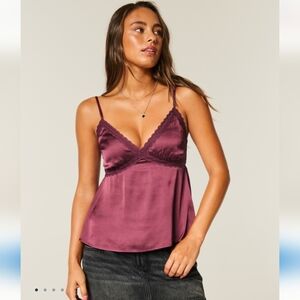 Hollister Satin Lace Cami in Burgundy